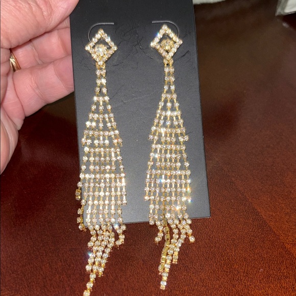 Gold and Shimmery Dangle Earrings - Picture 6 of 10